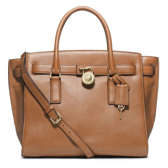 Michael Kors Hamilton Traveler LG Leather Satchel $398 Suntan #020 NWT - Picture 1 of 8